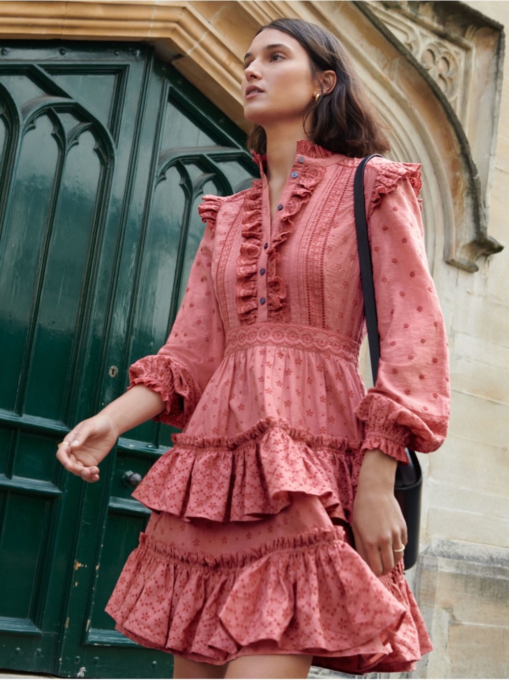 Boden Mixed Broderie Shirt Dress Dusty Red Pink Size 4 - Picture 5 of 16